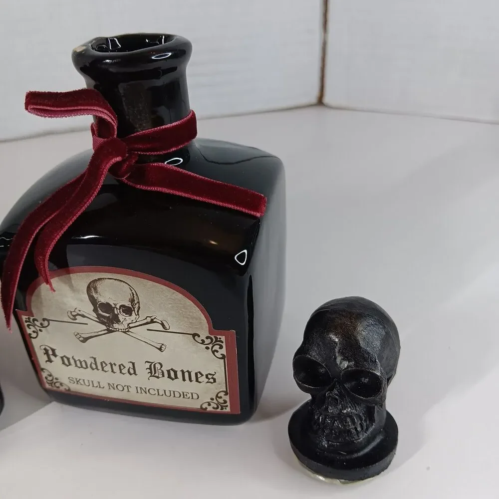 Ashland Ceramic Potion Bottle Halloween Decor Skull Bones Raven Goth Gothic